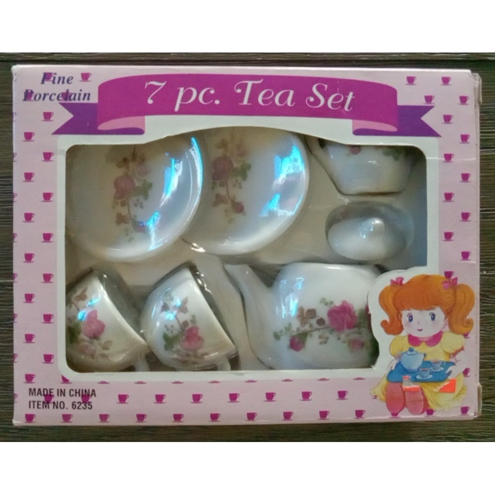 Vintage 7 Pc Floral Fine Porcelain Toy China Tea Set NEW  in Box